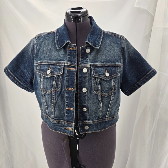 725-2 Torrid Dark blue Cropped denim Trucker jacket size 0X 10/12 - Picture 1 of 7